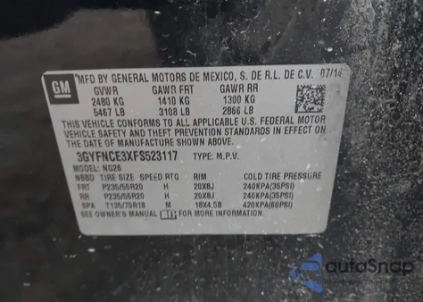 2015 Cadillac Srx Performance Collection from USA, damaged, VIN 3GYFNCE3XFS523117